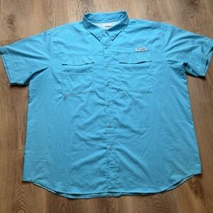 Columbia PFG Tamiami Fishing Shirt Mens 3XL Turquoise Short Sleeve Button Up